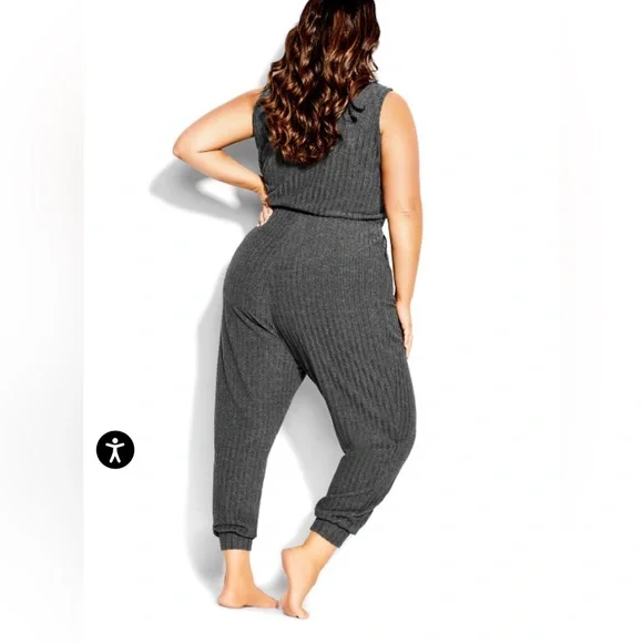 City Chic 24W Plus Size Grey Ella sleep pajama jumpsuit - Picture 2 of 7